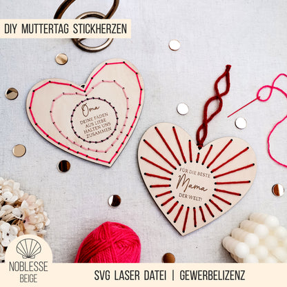 Stickherzen Muttertag * DIY Herz Schild mit Garn Stickerei * Bundle * SVG Laserdatei