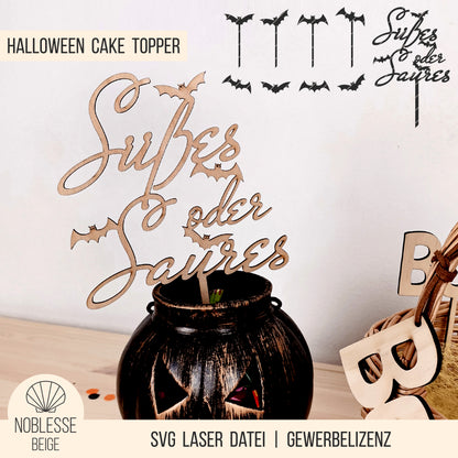 Cake Topper Halloween * Süßes oder Saures & Fledermäuse * Bundle * SVG Laserdatei