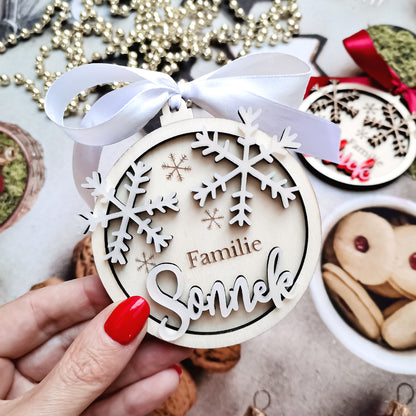 3D-Weihnachtskugel Holz & Acryl * Familienname * Personalisierbar