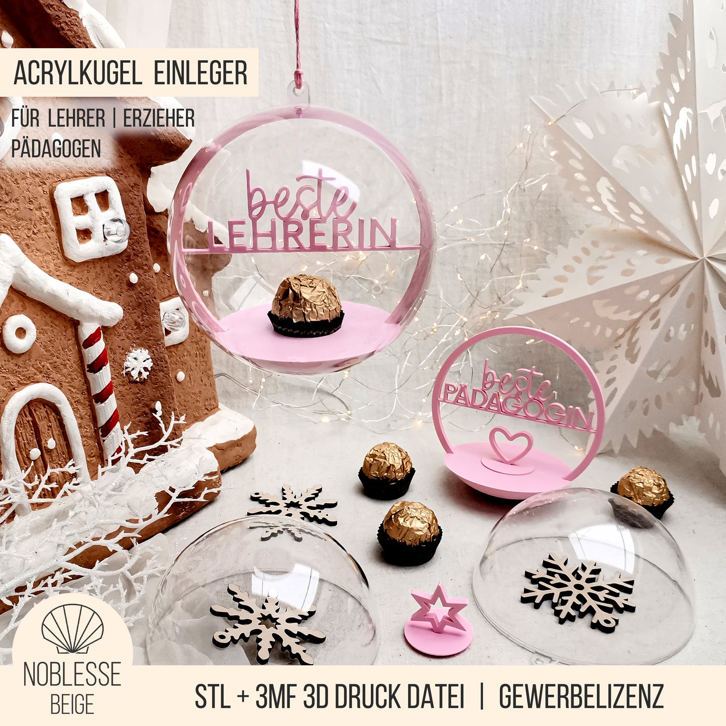 Acryl Kugel Einleger Schokokugel * Geschenk für Erzieher | Lehrer | Pädagogen * Bunlde * STL + 3MF 3D Druckdatei
