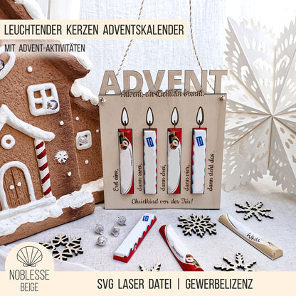 Adventskalender mit 4 Schokoriegel Kerzen * beleuchteter moderner Adventskranz & Advent Aktivitäten * Bundle * SVG Laserdatei