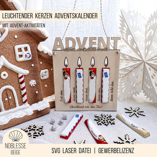 Adventskalender mit 4 Schokoriegel Kerzen * beleuchteter moderner Adventskranz & Advent Aktivitäten * Bundle * SVG Laserdatei