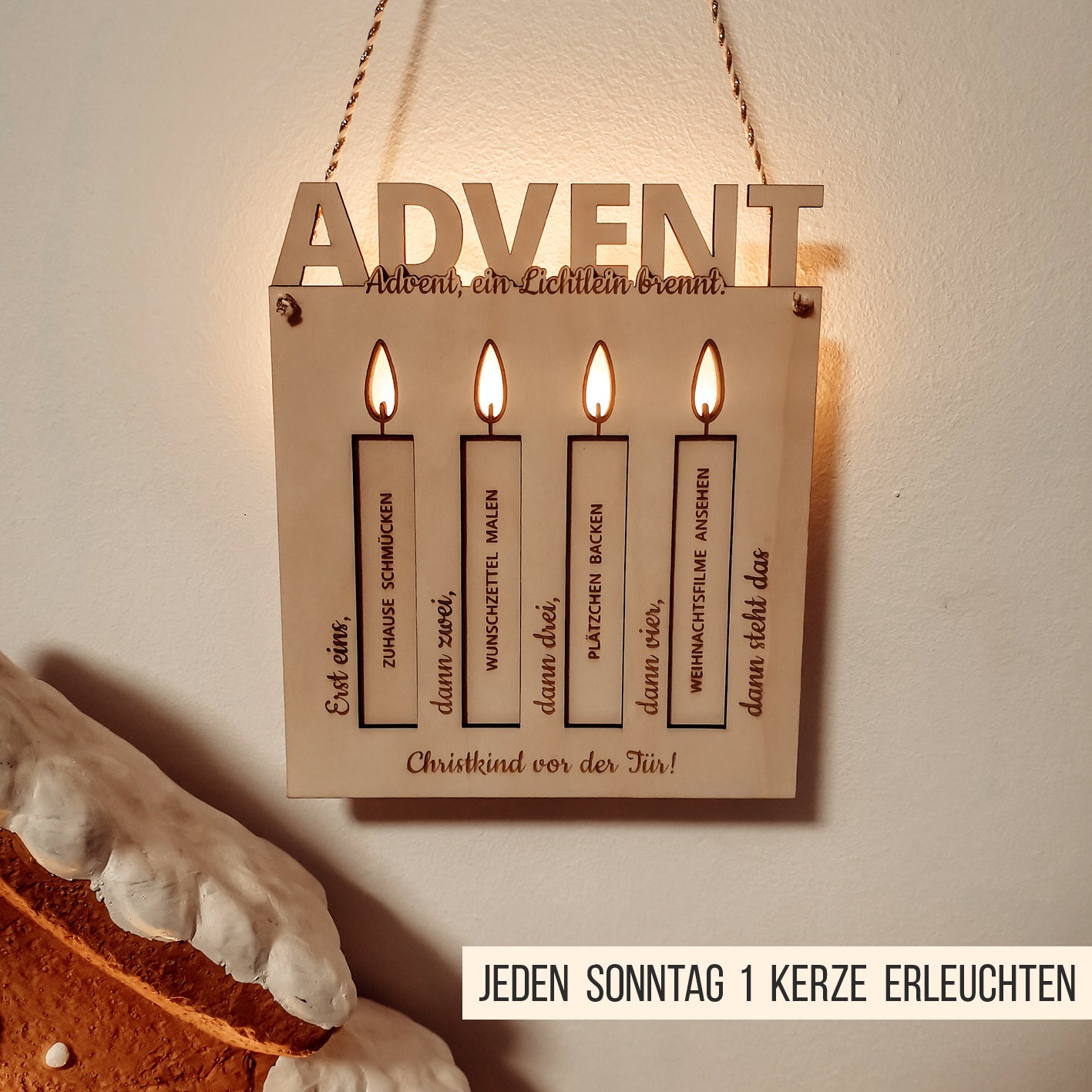 Adventskalender mit 4 Schokoriegel Kerzen * beleuchteter moderner Adventskranz & Advent Aktivitäten * Bundle * SVG Laserdatei
