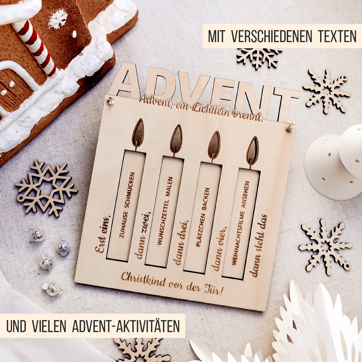 Adventskalender mit 4 Schokoriegel Kerzen * beleuchteter moderner Adventskranz & Advent Aktivitäten * Bundle * SVG Laserdatei