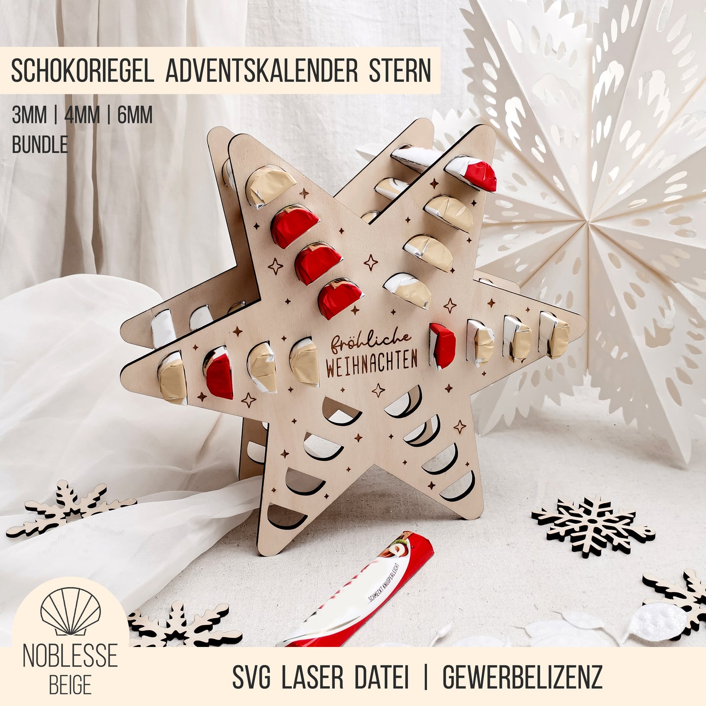Adventskalender Stern für Praline Schokoriegel * 3mm | 4mm | 6mm * Bundle * SVG Laserdatei