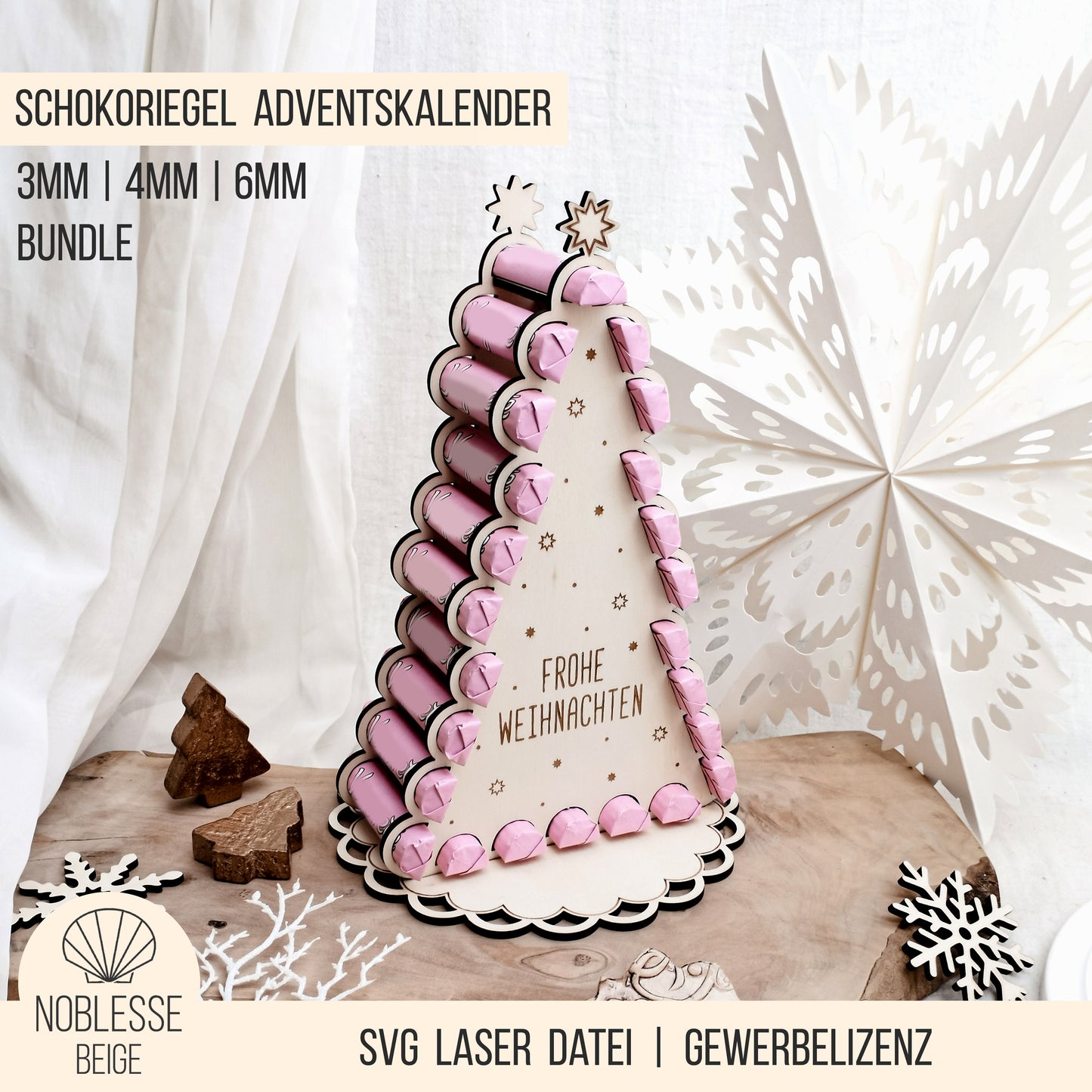Adventskalender Weihnachtsbaum für rosa Schokoriegel * 3mm | 4mm | 6mm * Bundle * SVG Laserdatei