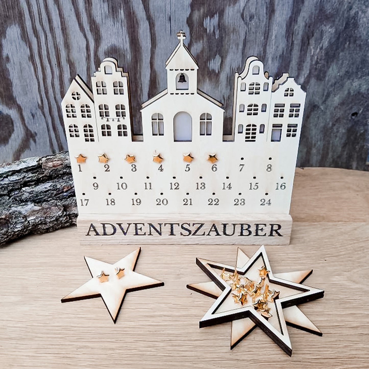 Adventskalender Weihnachtsstadt * Stadt Häuser Kirche Tannenbaum * Bundle mit 2 Größen * SVG Laserdatei