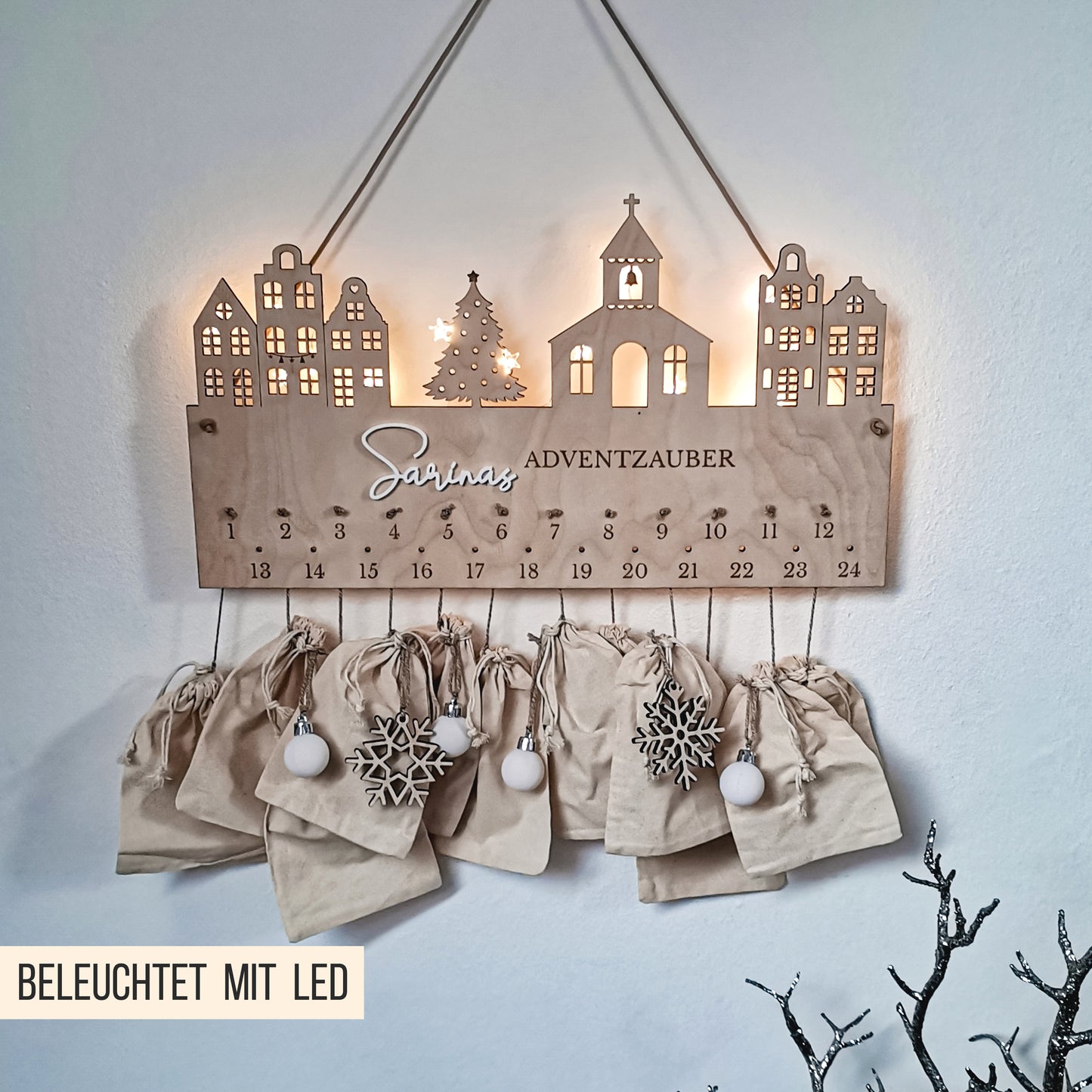 Adventskalender Weihnachtsstadt * Stadt Häuser Kirche Tannenbaum * Bundle mit 2 Größen * SVG Laserdatei