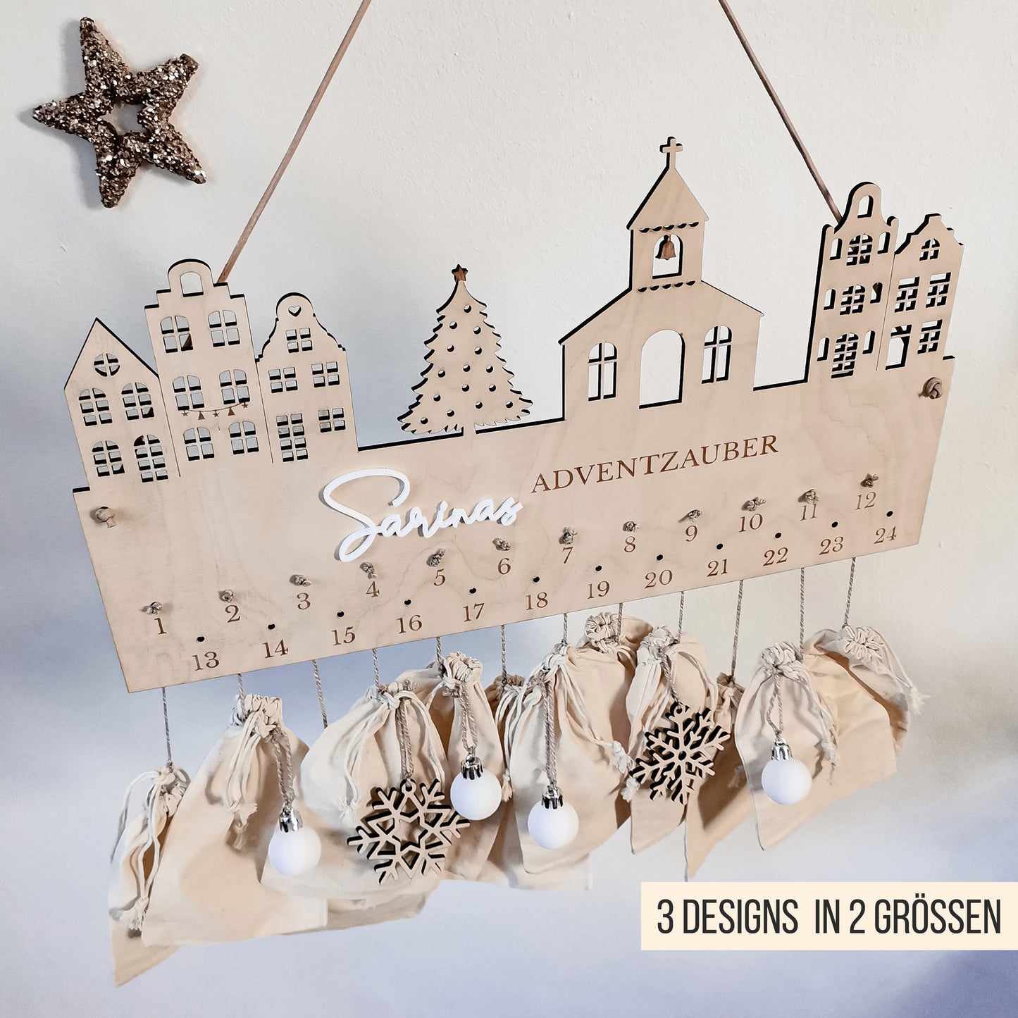 Adventskalender Weihnachtsstadt * Stadt Häuser Kirche Tannenbaum * Bundle mit 2 Größen * SVG Laserdatei