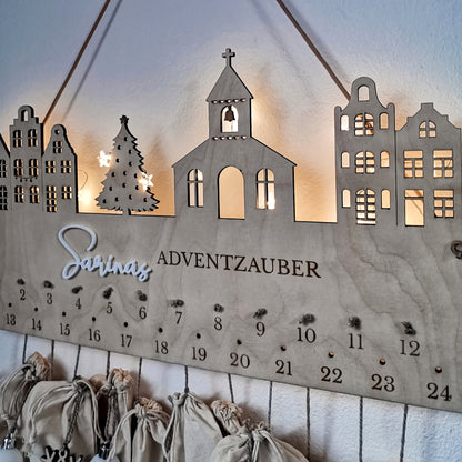 Adventskalender Weihnachtsstadt * Stadt Häuser Kirche Tannenbaum * Bundle mit 2 Größen * SVG Laserdatei