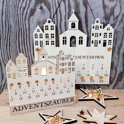 Adventskalender Weihnachtsstadt * Stadt Häuser Kirche Tannenbaum * Bundle mit 2 Größen * SVG Laserdatei