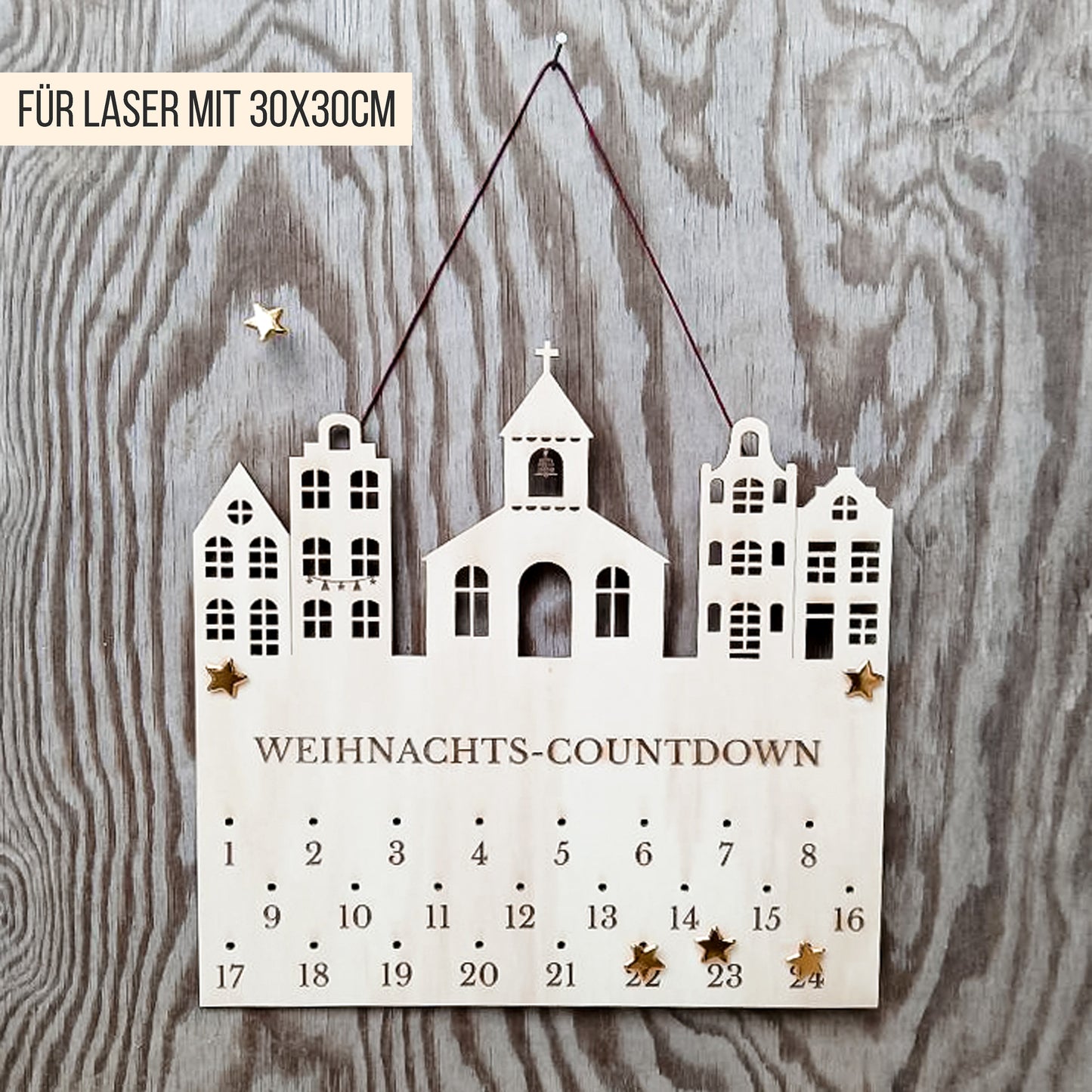 Adventskalender Weihnachtsstadt * Stadt Häuser Kirche Tannenbaum * Bundle mit 2 Größen * SVG Laserdatei