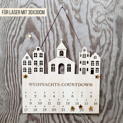 Adventskalender Weihnachtsstadt * Stadt Häuser Kirche Tannenbaum * Bundle mit 2 Größen * SVG Laserdatei