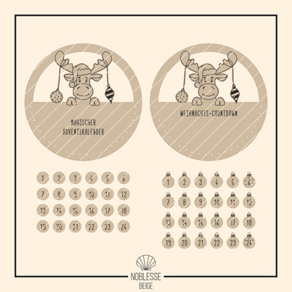 Adventskalender Elch mit Weihnachtskugeln * mit Zahlen Set 1 bis 24 * personalisierbar * SVG Laserdatei