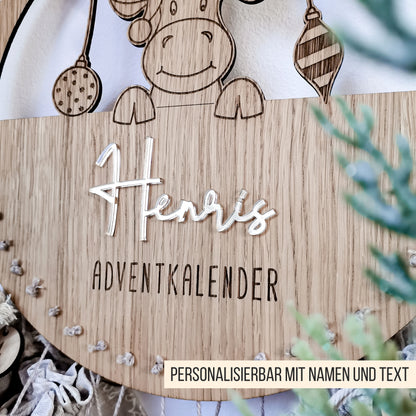 Adventskalender Elch mit Weihnachtskugeln * mit Zahlen Set 1 bis 24 * personalisierbar * SVG Laserdatei