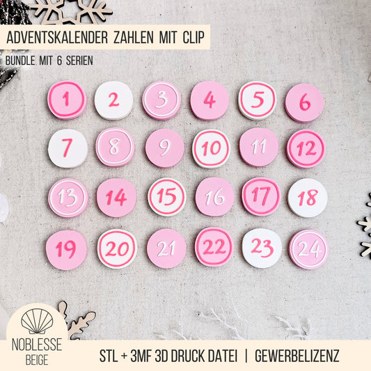 Adventskalender Zahlen mit Clip * Zahlen Set von 1 bis 24 | 25 * Bundle * STL + 3MF 3D Druckdatei