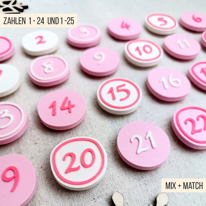Adventskalender Zahlen mit Clip * Zahlen Set von 1 bis 24 | 25 * Bundle * STL + 3MF 3D Druckdatei