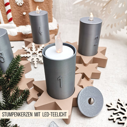 Sterne Adventskranz mit Kerzen * für LED Teelicht | Ballonlicht * Bundle * STL + 3MF 3D Druckdatei
