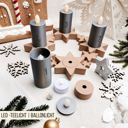 Sterne Adventskranz mit Kerzen * für LED Teelicht | Ballonlicht * Bundle * STL + 3MF 3D Druckdatei