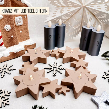 Sterne Adventskranz mit Kerzen * für LED Teelicht | Ballonlicht * Bundle * STL + 3MF 3D Druckdatei