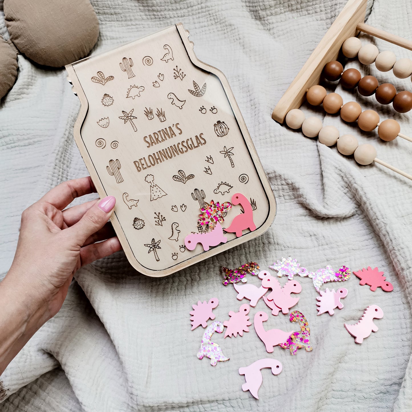 Belohnungsglas für Kinder * Personalisiert mit Namen * Dino Design