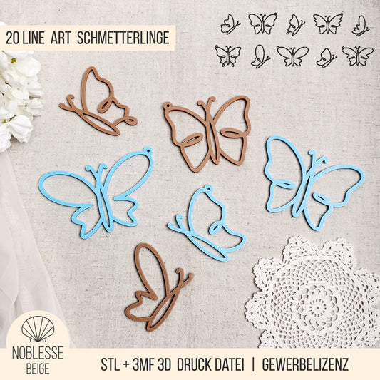 Schmetterlinge * Bundle * Line Art | Anhänger * 3D Druckdatei