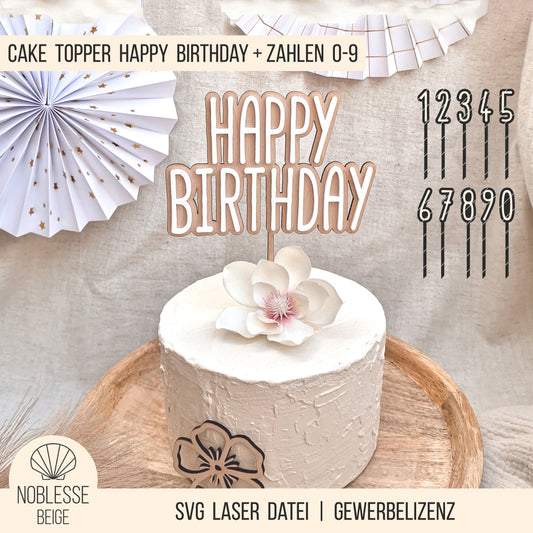 Happy Birthday Cake Topper * 3D Topper mit Zahlen Set * Bundle * SVG Laserdatei