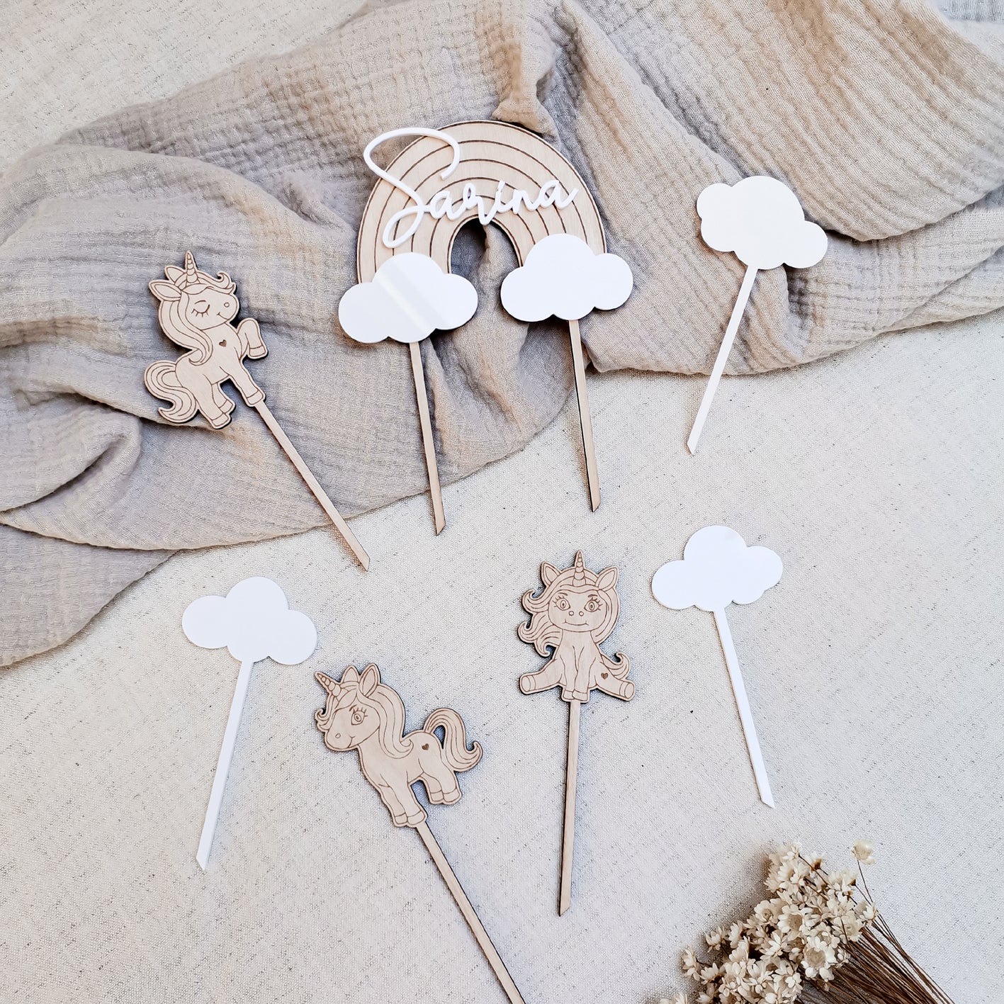 Cake Topper * Süße Einhörner * 3-Set aus Holz