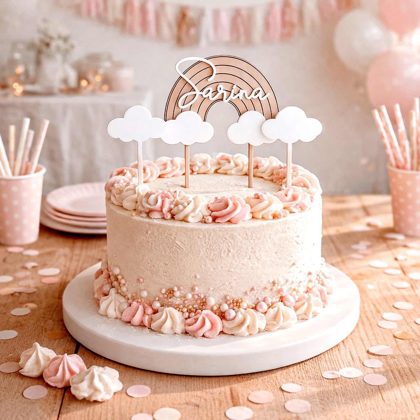 Cake Topper Regenbogen & Wolken * personalisiert mit einem Namen * zweilagig