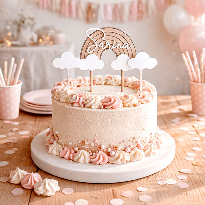 Cake Topper Regenbogen & Wolken * personalisiert mit einem Namen * zweilagig