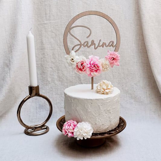 Cake Topper Blütenzauber * personalisiert mit Namen * Holz