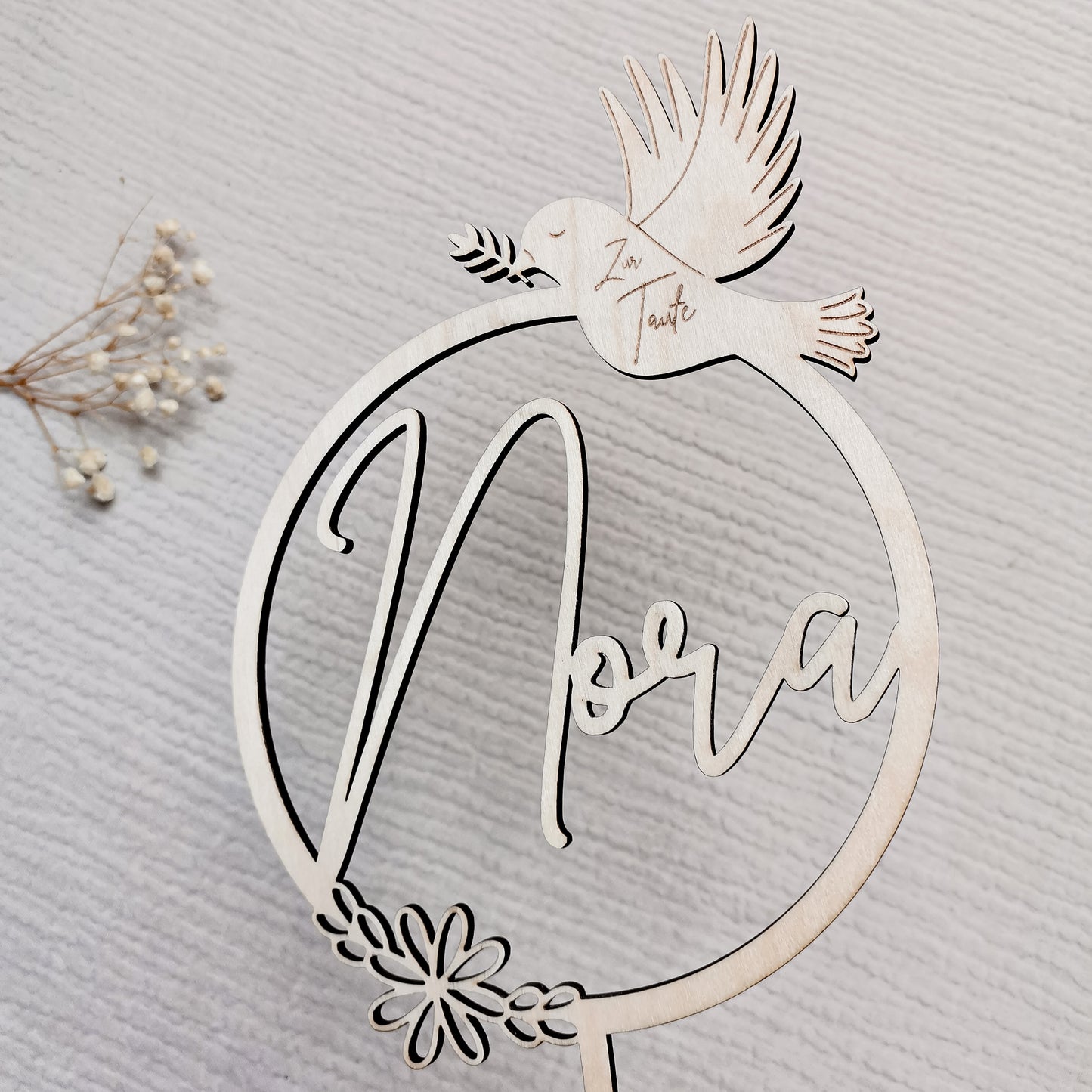 Cake Topper * Personalisiert mit Namen & Wunschtext * Ring mit Taube Design