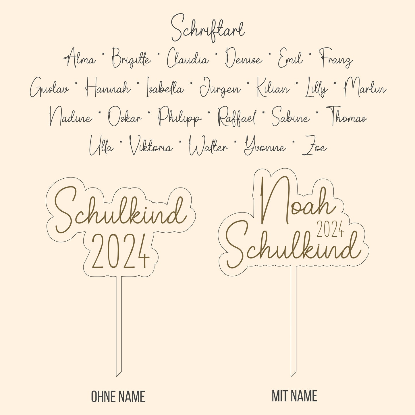 Cake Topper * Schulkind & Schuljahr * Personalisiert mit Namen * Holz