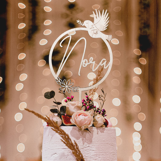 Cake Topper * Personalisiert mit Namen & Wunschtext * Ring mit Taube Design