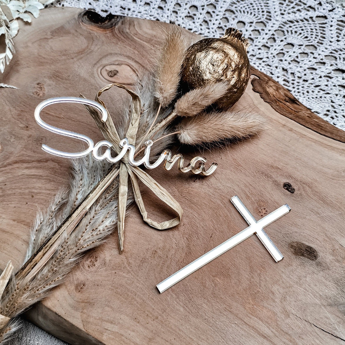 Cake Charm * personalisiert mit Namen & Kreuz * Holz | Acryl