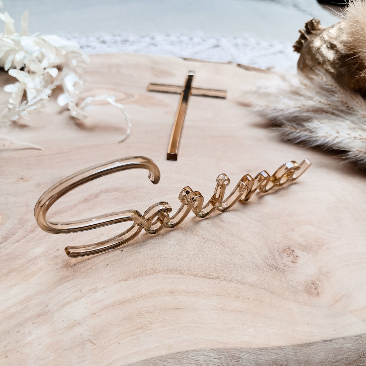 Cake Charm * personalisiert mit Namen & Kreuz * Holz | Acryl