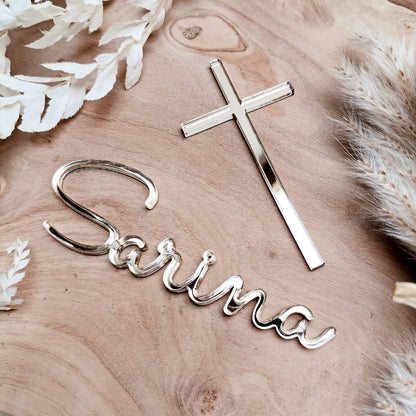 Cake Charm * personalisiert mit Namen & Kreuz * Holz | Acryl