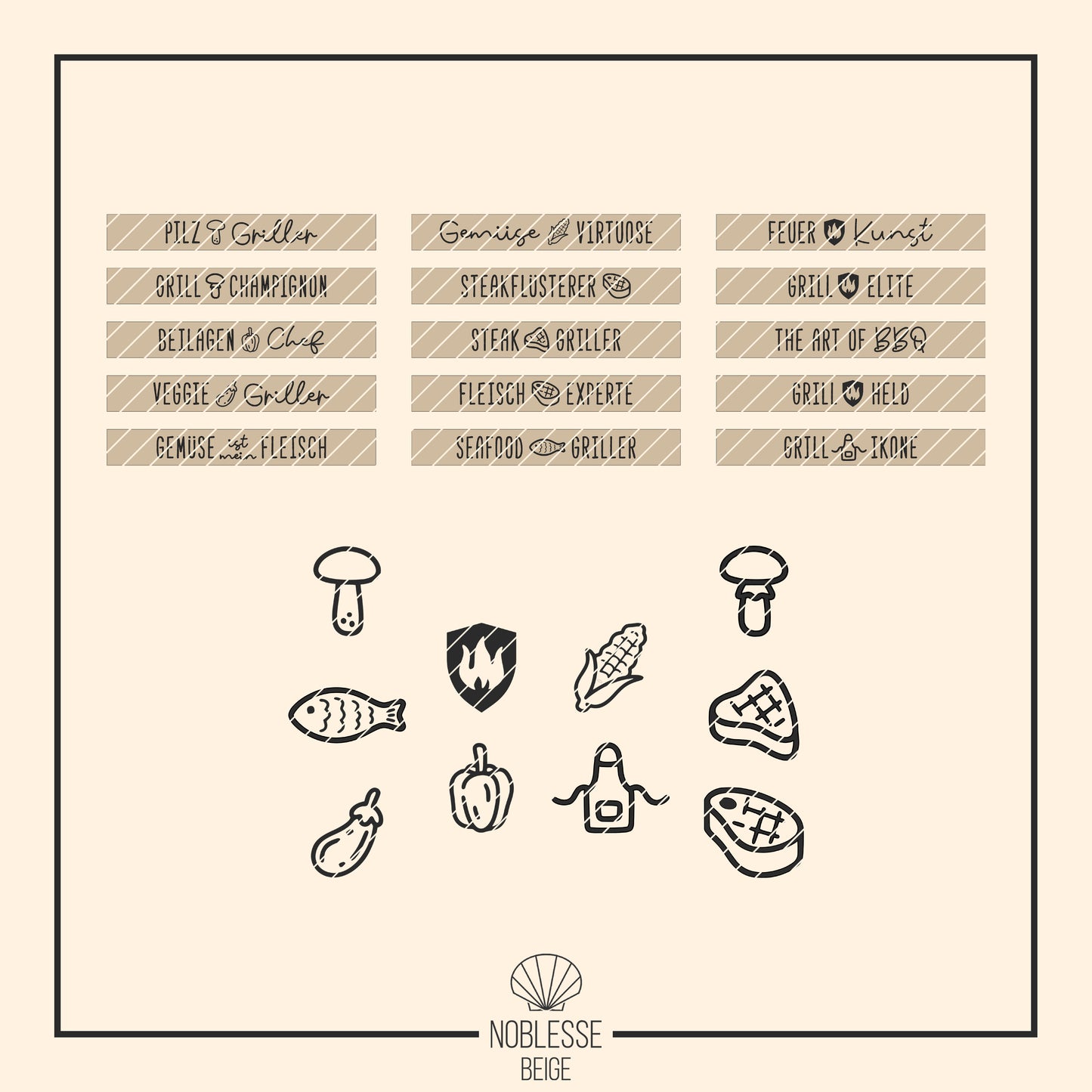 Grillzange Sprüche * für Steak | Gemüse | Veggie * Bundle mit 15 Gravuren + Griller Icons * SVG Laserdatei