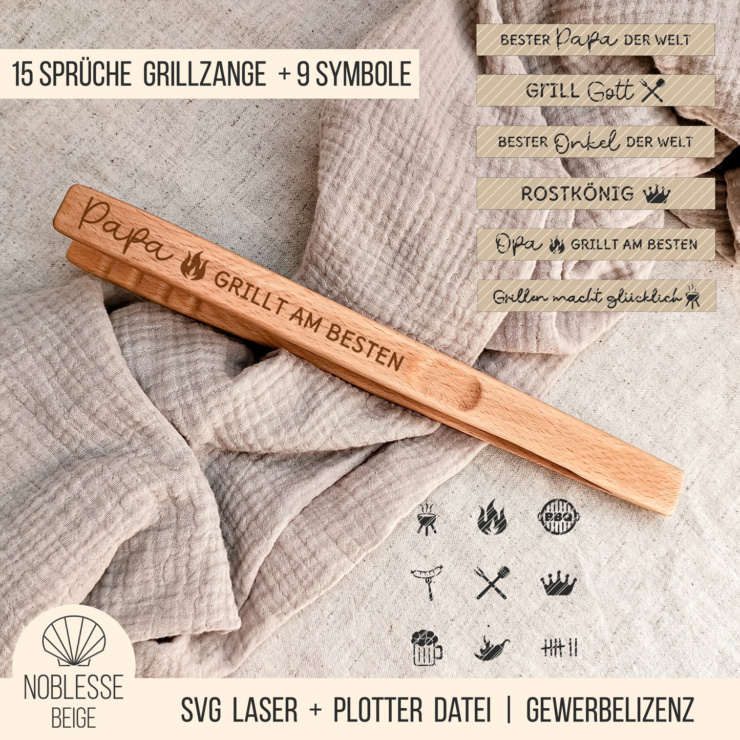 Grillzange Sprüche #1 * für Papa | Opa | Onkel * Bundle mit 15 Gravuren + BBQ Griller Icons * personalisierbar * SVG Laserdatei + Plotterdatei