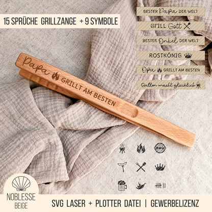 Grillzange Sprüche #1 * für Papa | Opa | Onkel * Bundle mit 15 Gravuren + BBQ Griller Icons * personalisierbar * SVG Laserdatei + Plotterdatei