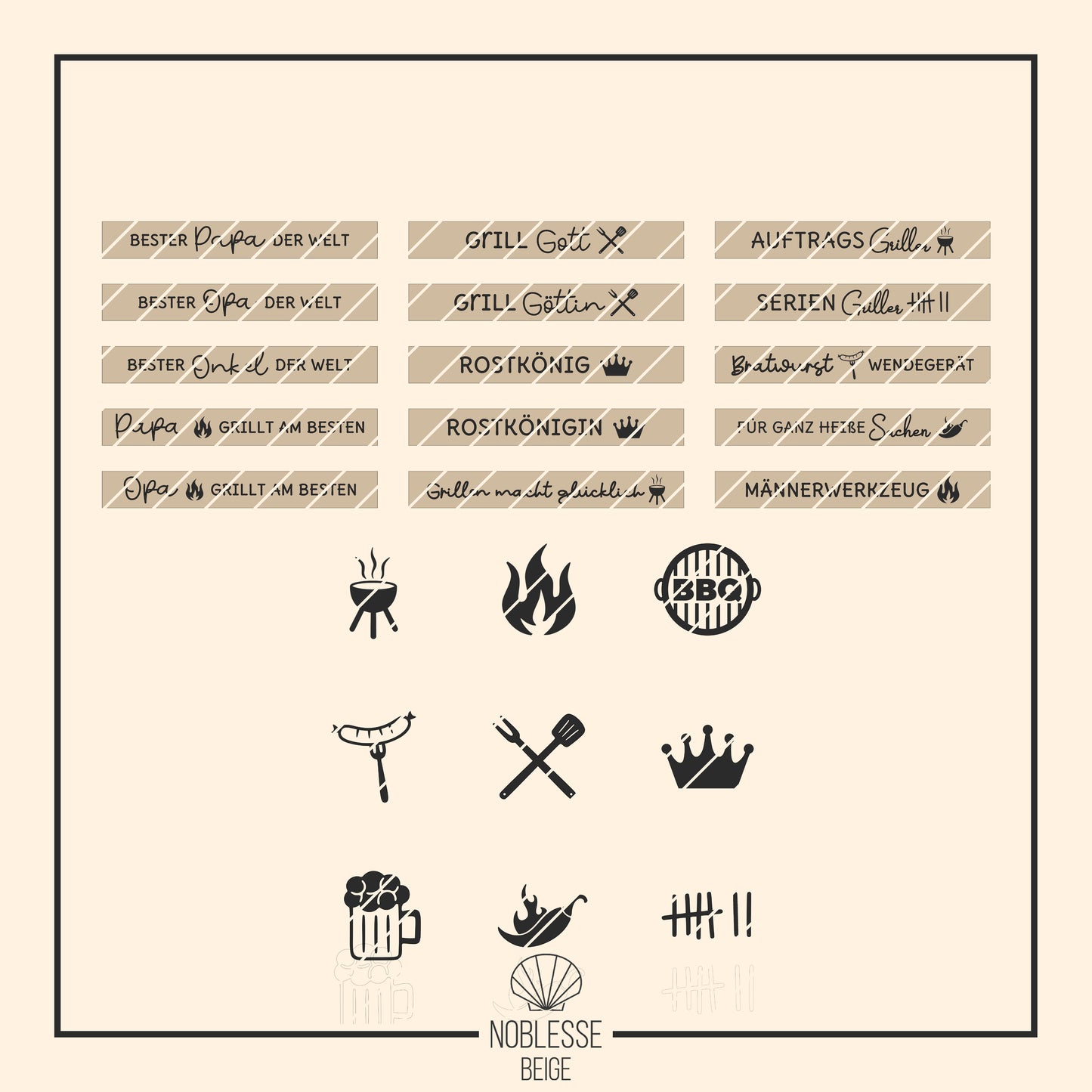 Grillzange Sprüche #1 * für Papa | Opa | Onkel * Bundle mit 15 Gravuren + BBQ Griller Icons * personalisierbar * SVG Laserdatei + Plotterdatei