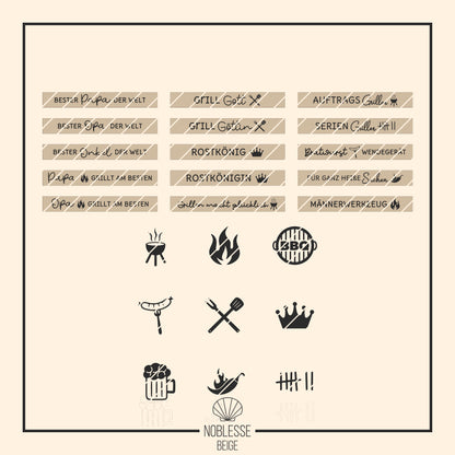 Grillzange Sprüche #1 * für Papa | Opa | Onkel * Bundle mit 15 Gravuren + BBQ Griller Icons * personalisierbar * SVG Laserdatei + Plotterdatei