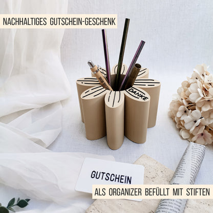 Gutscheinhalter Blume & Schreibtisch Organizer * Dankeschön Geschenk für Lehrer, Erzieher & Kollegen * STL + 3MF 3D Druckdatei