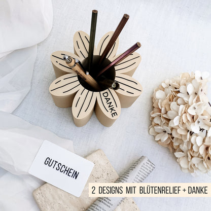 Gutscheinhalter Blume & Schreibtisch Organizer * Dankeschön Geschenk für Lehrer, Erzieher & Kollegen * STL + 3MF 3D Druckdatei