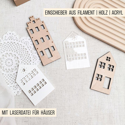 LED Häuserleiste Dekoleiste * Kombileiste für 3D Druck und Laser Einschieber * 3mm * STL + 3MF 3D Druckdatei  | SVG Laserdatei