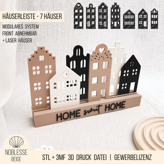 Häuserleiste Dekoleiste * Kombileiste für 3D Druck und Laser Einschieber * 3mm * STL + 3MF 3D Druckdatei | SVG Laserdatei