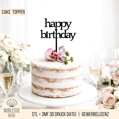 Cake Topper Happy Birthday * Design 1 * STL + 3MF 3D Druckdatei