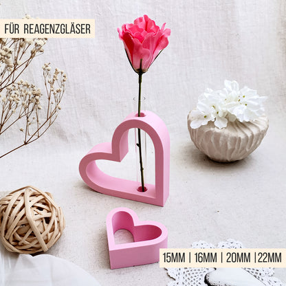 Herz Vase für Reagenzglas * Vase & Aufsteller * Bundle * STL + 3MF 3D Druckdatei