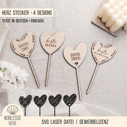 Stecker | Blumenstecker * Beste Mama | Oma | Schwester | Freundin * 4 Designs * SVG Laserdatei