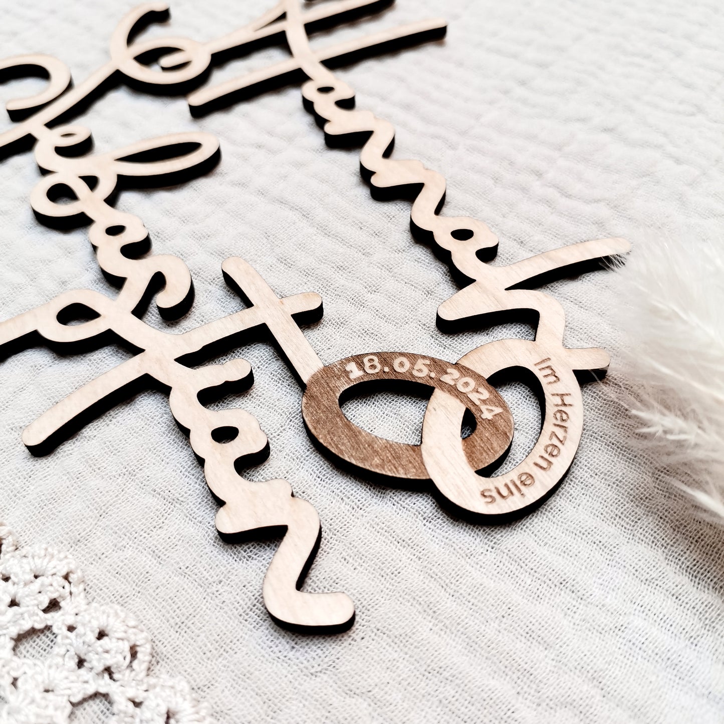 Cake Topper * personalisiert mit Vornamen, Datum & Text auf Ringen * Holz | Acryl